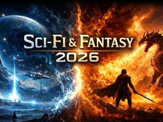 In a thrilling blend of sci-fi and fantasy, the image contrasts futuristic space landscapes with a fierce dragon slayer scene, capturing the essence of a 2026 epic adventure.