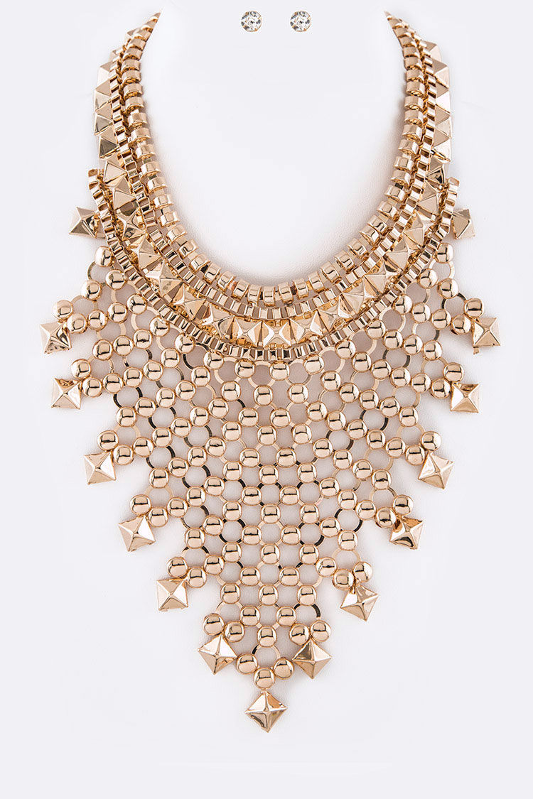 Statement Bib Necklace & Earring Set (Gold)