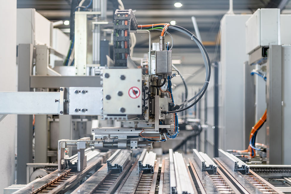 A photo of schlüters manufacturing facility showing the window profiles being processed