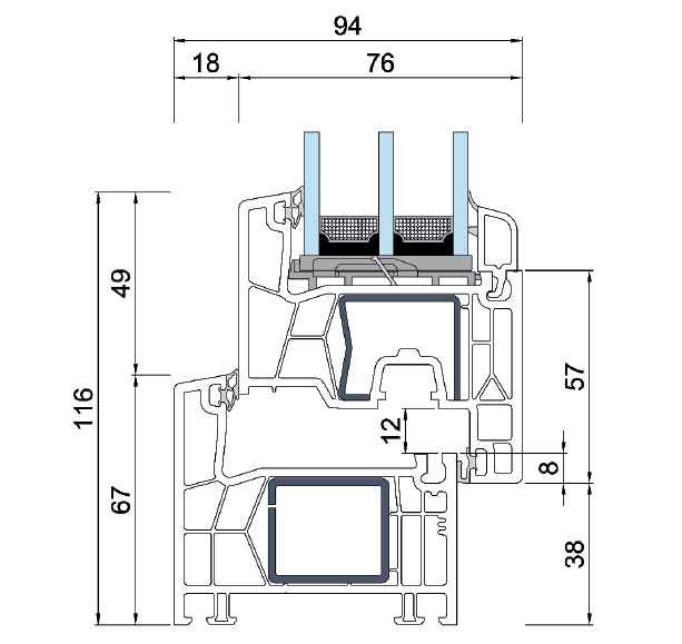 A diagram with measures for our classic window system