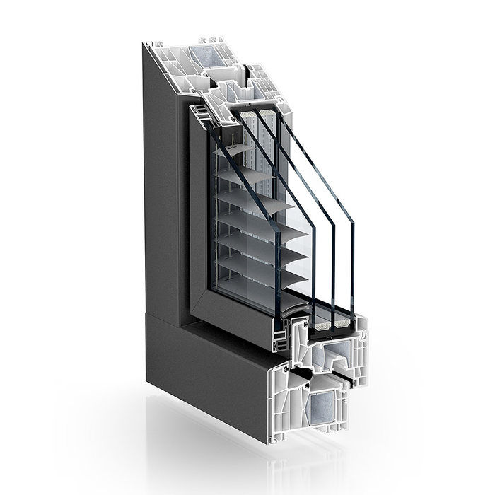 A cross section of our integrated shutter and sunshade uPVC window system.