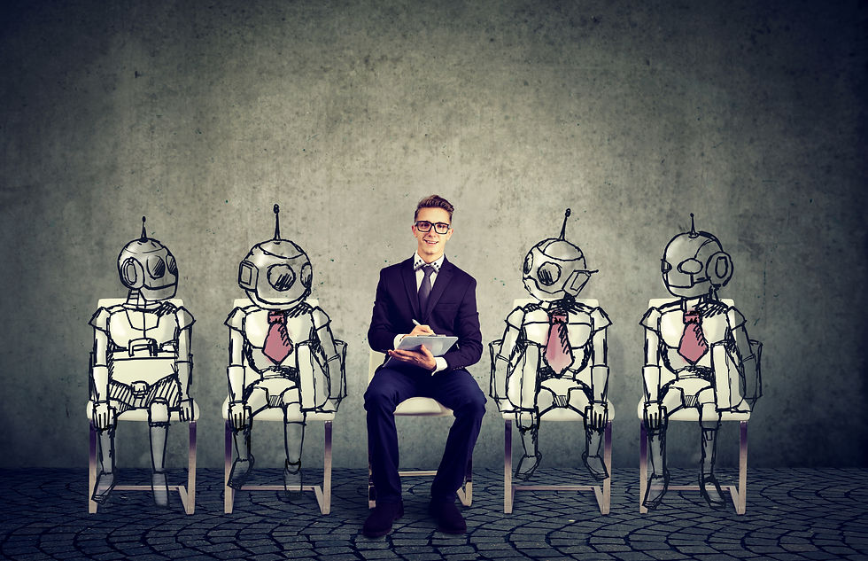 Human vs Robots concept. Business job ap