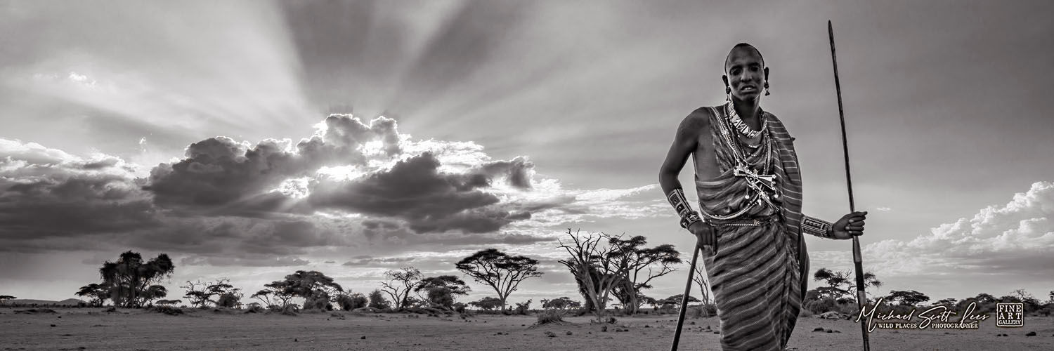 Maasai Tribesman with storm cloud in Amboseli National Park, Kenya, Africa, Michael Scott Lees fine art photographic prints