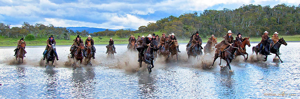 Horse riders at Lake Jillamatong, Snowy Mountains, Australia. Fine Art Photography Prints for Sale by Michael Scott Lees