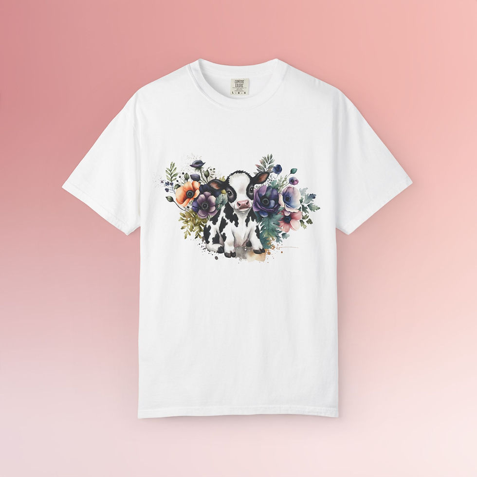 Thumbnail: Baby Cow Watercolor Floral T-Shirt — Cute Calf Graphic Tee