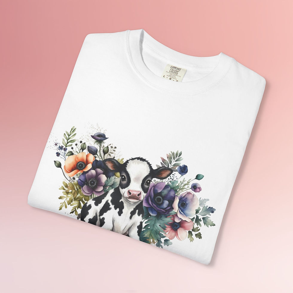 Thumbnail: Baby Cow Watercolor Floral T-Shirt — Cute Calf Graphic Tee