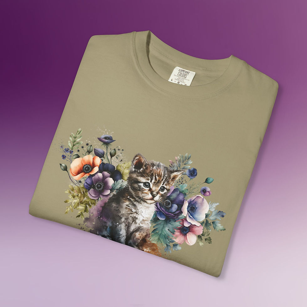Thumbnail: Cute Watercolor Floral Cat T-Shirt — Floral Cat Tee