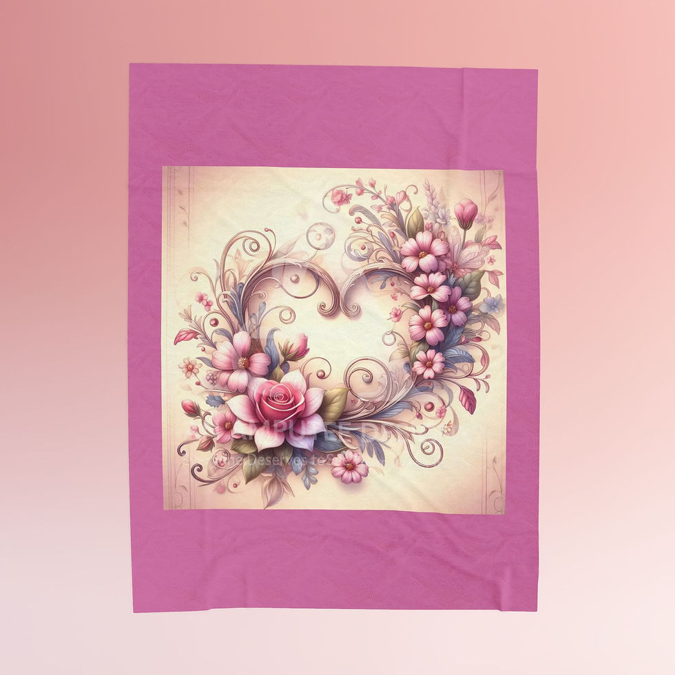 Thumbnail: Floral Heart Velveteen Plush Blanket — Cozy Floral Heart Throw