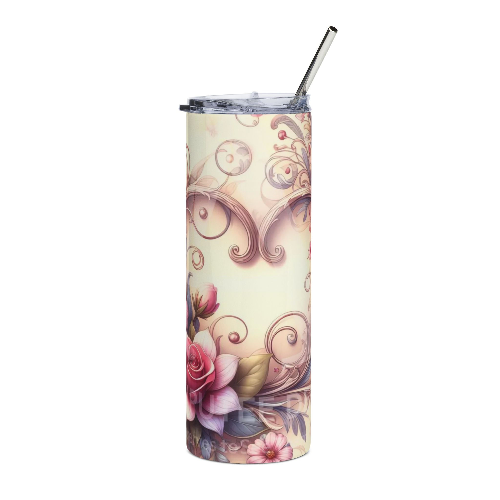 20oz Floral Stainless Steel Tumbler - Vintage Rose Scroll Travel Cup