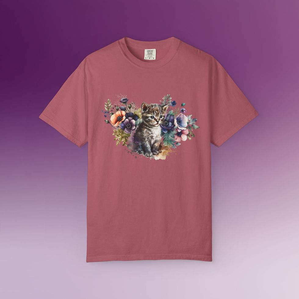 Thumbnail: Cute Watercolor Floral Cat T-Shirt — Floral Cat Tee