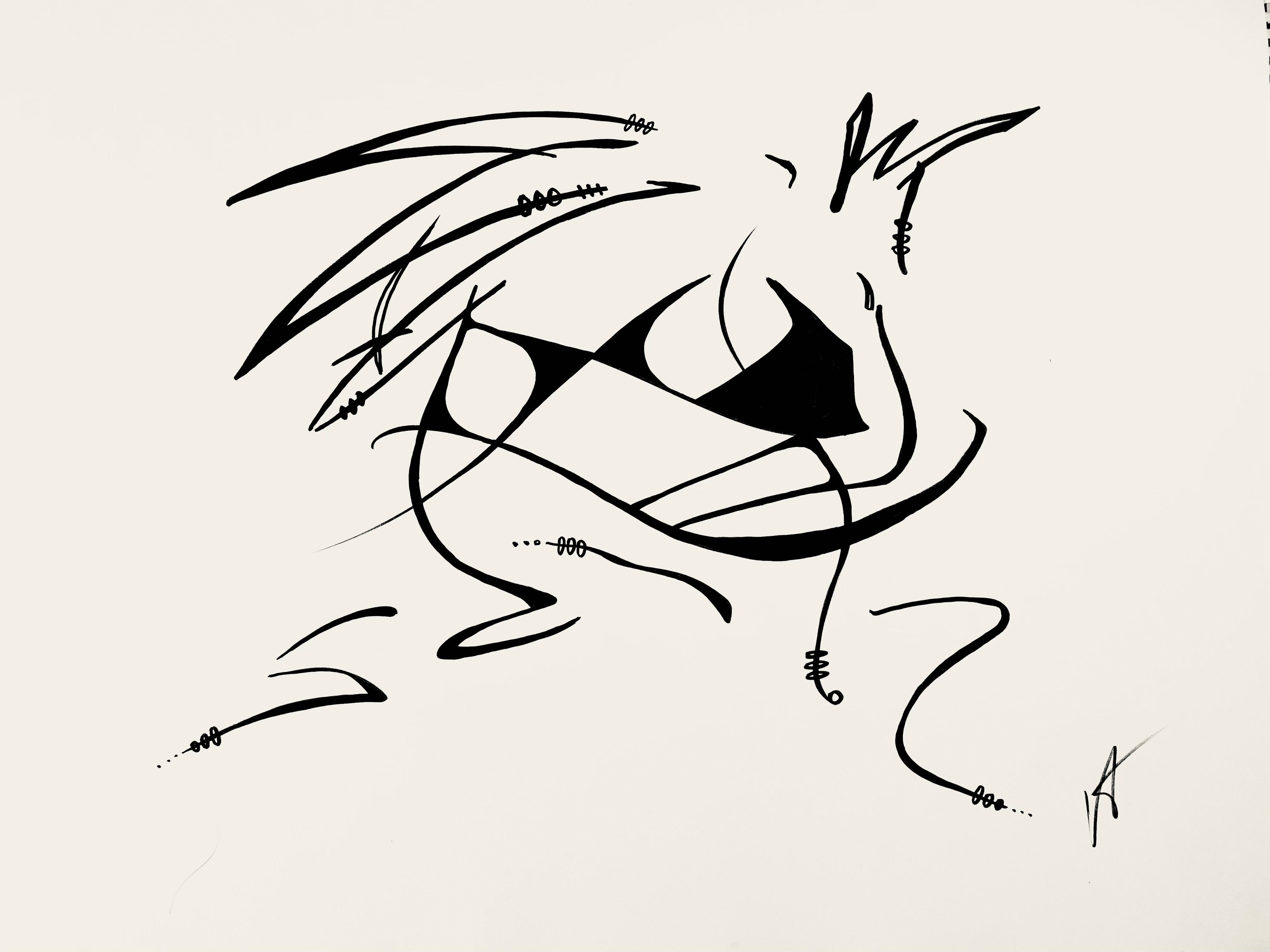 “Bandit 18x24 Blackline abstract ink artwork by Vincent Kustush, hand-signed contemporary art on 80lb white stock”