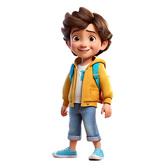  on plain background in disney style single  4 year old child in casual clothes with 3d ca