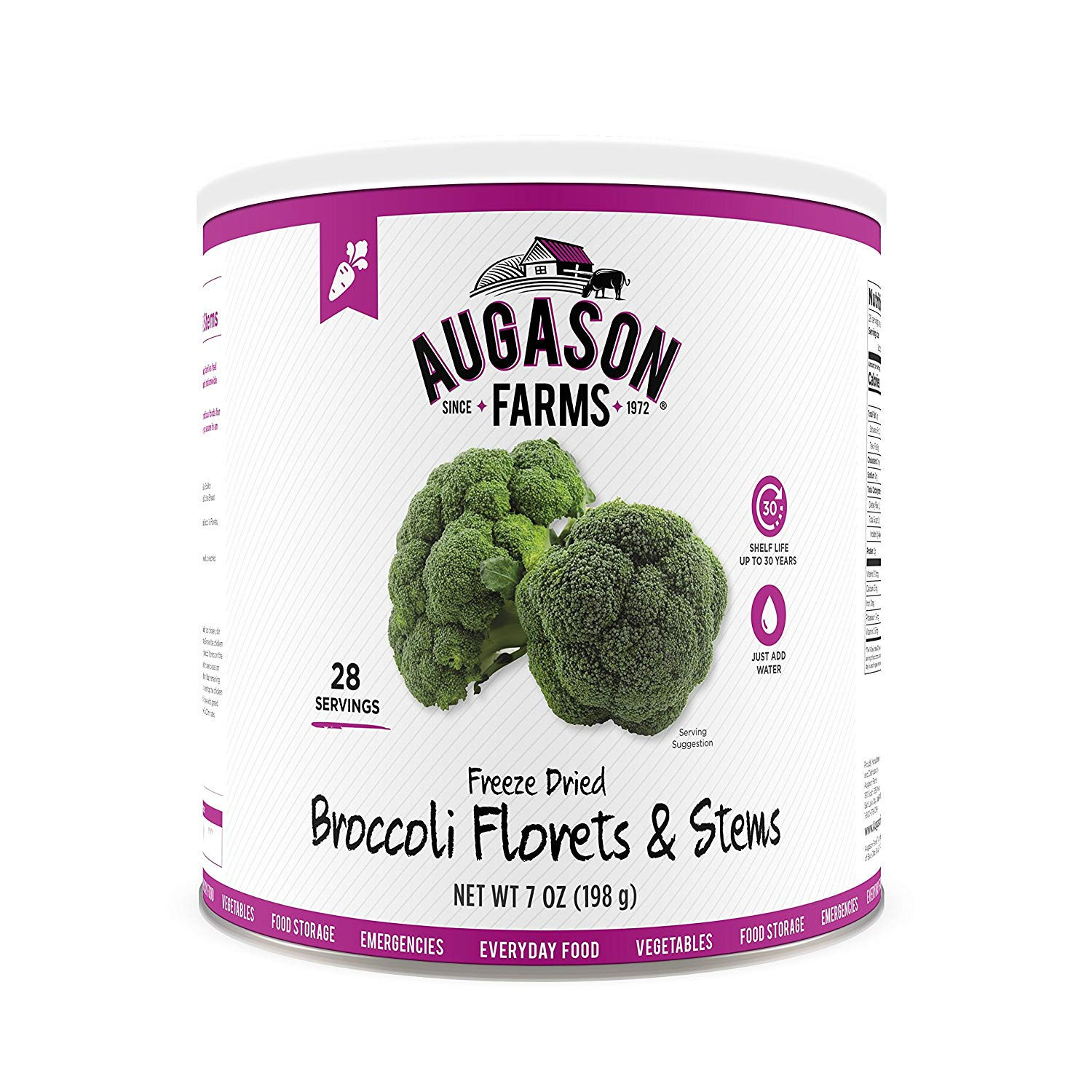 Augason Farms Freeze Dried Broccoli Florets & Stems 7 oz No. 10 Can- AFBF400737