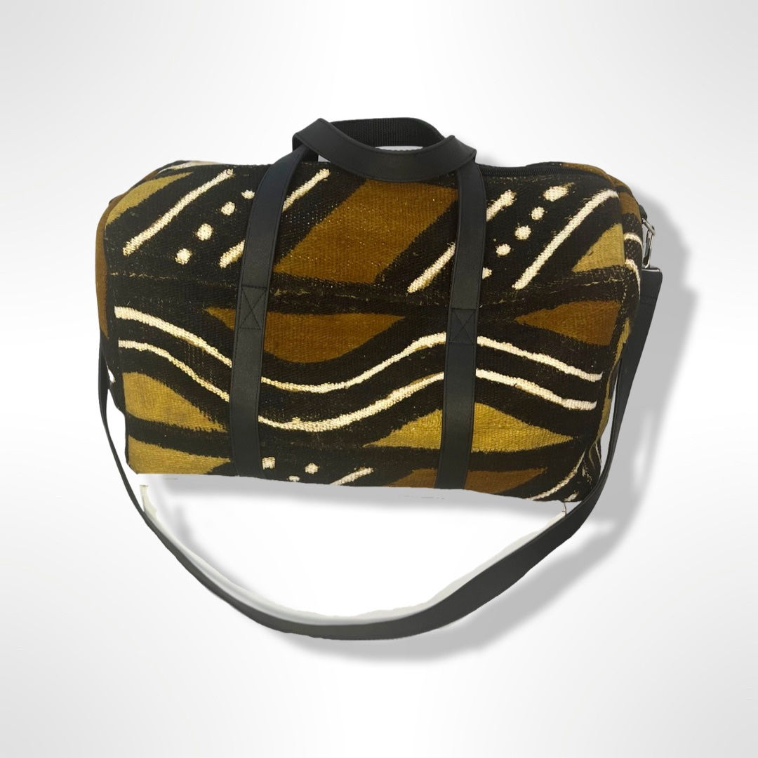 Brown Bogolan and Vegan Leather Weekend Bag