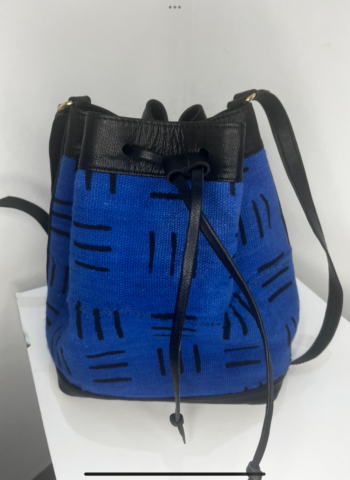 Blue Bogolan Genuine Leather Bucket Bag