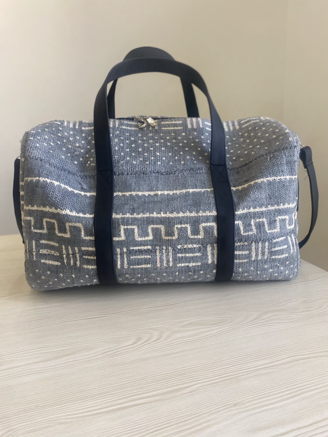 Gray Bogolan and Vegan Leather Weekend Bag