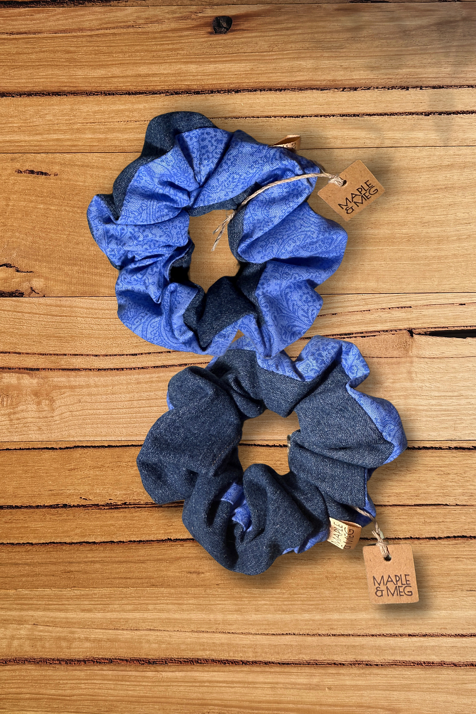 denim x fabric scrunchie