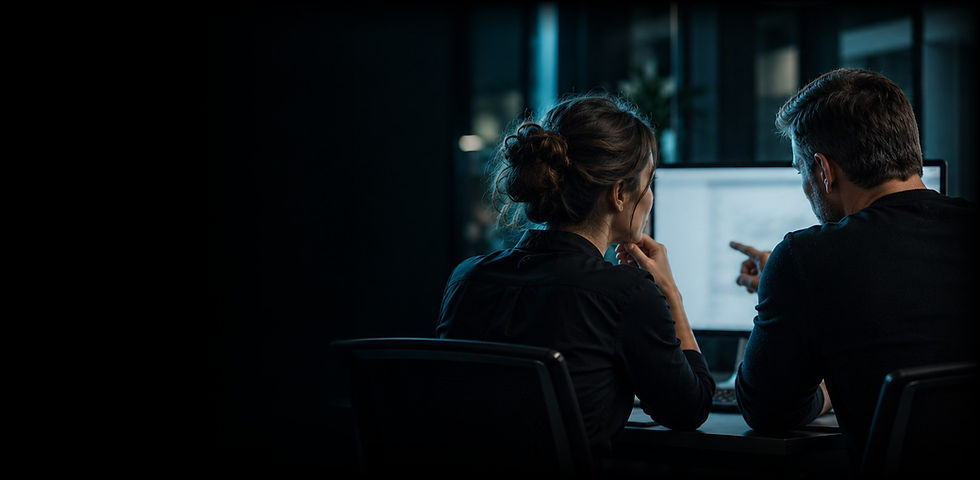 Two colleagues looking at shared screens