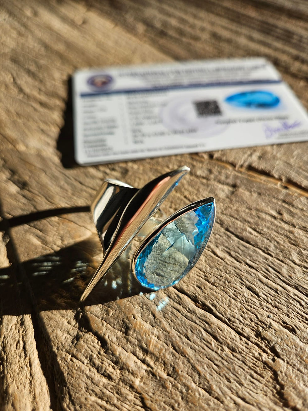 Bague argent massif et Topaze Swiss Blue