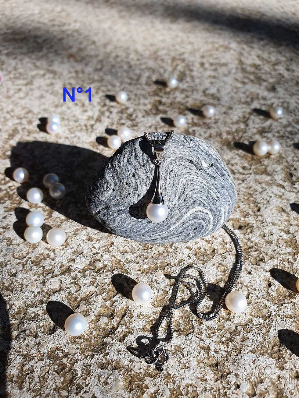 Colliers argent massif et Perle du Qatar