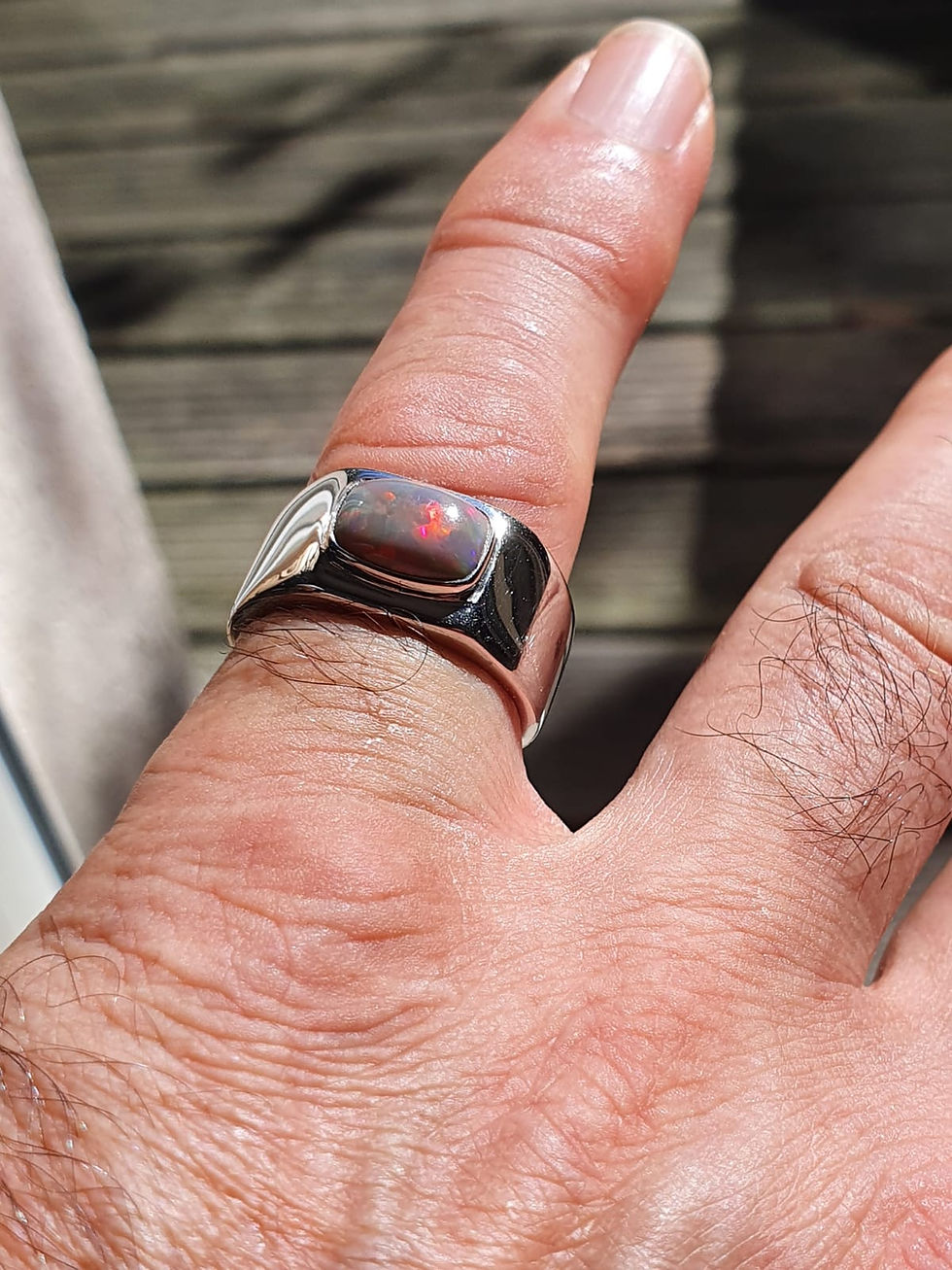 Miniature : Bague Homme,  argent massif et Opale Welo d'Ethiopie