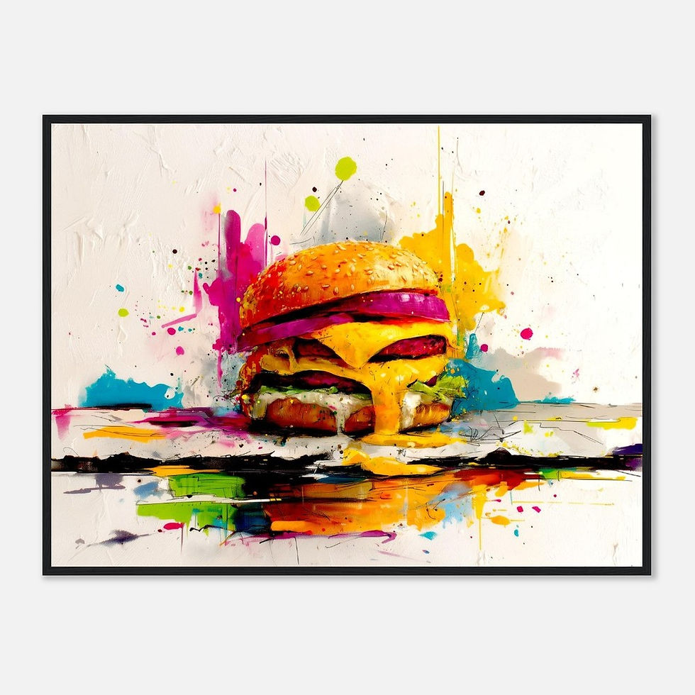 Colorful painting of a burger