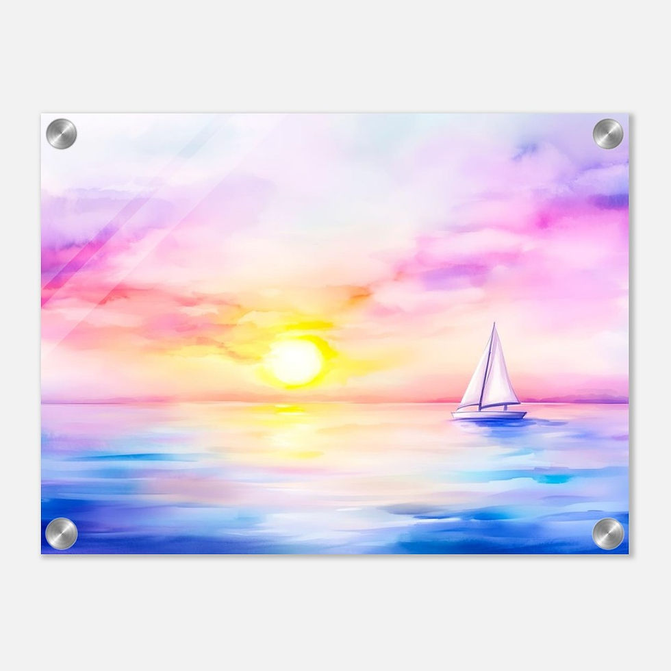 Painting of a boat in the horizon