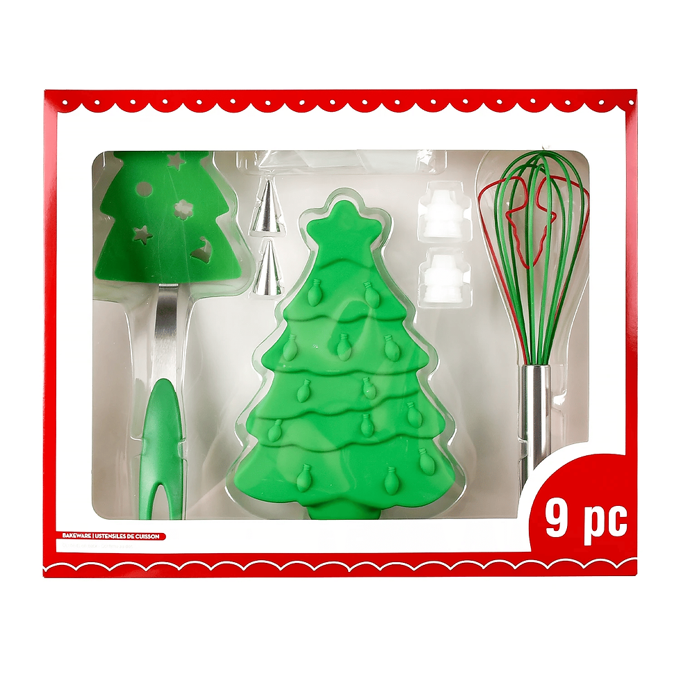 9-Piece Christmas Tree Silicone Baking Tool Set with Whisk