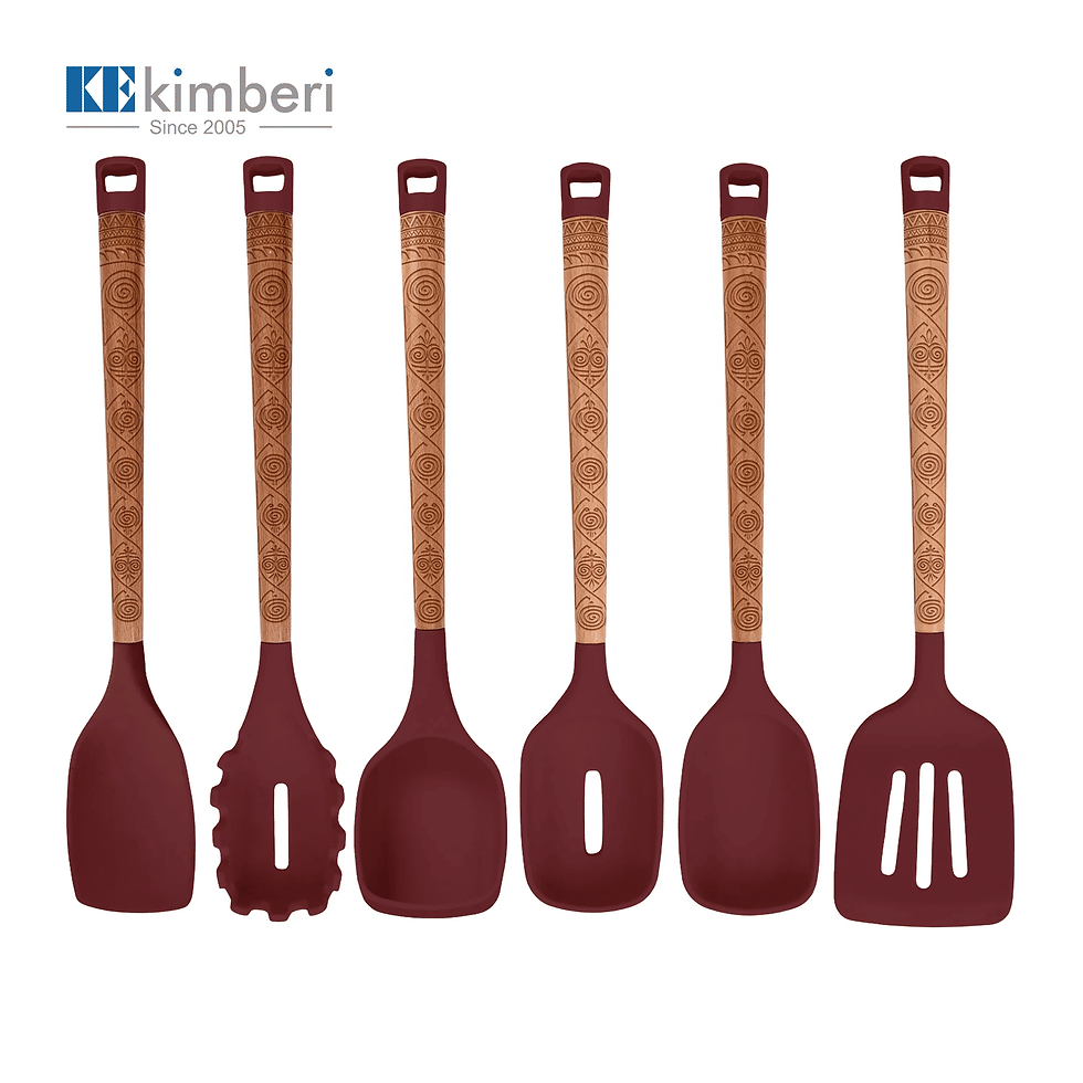 6-Piece Silicone Kitchen Utensil Set with Wooden Handles Red