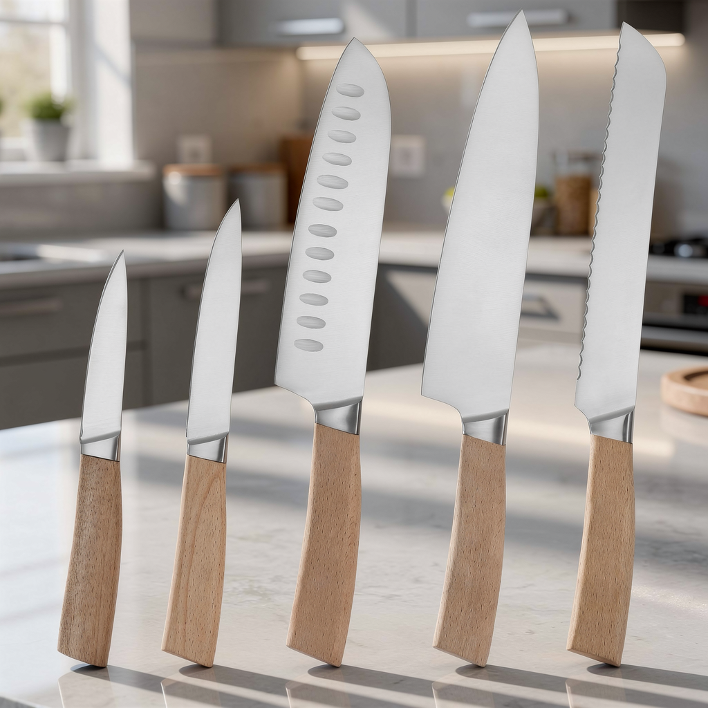 Global Knife Set of 5 with Wooden Handle