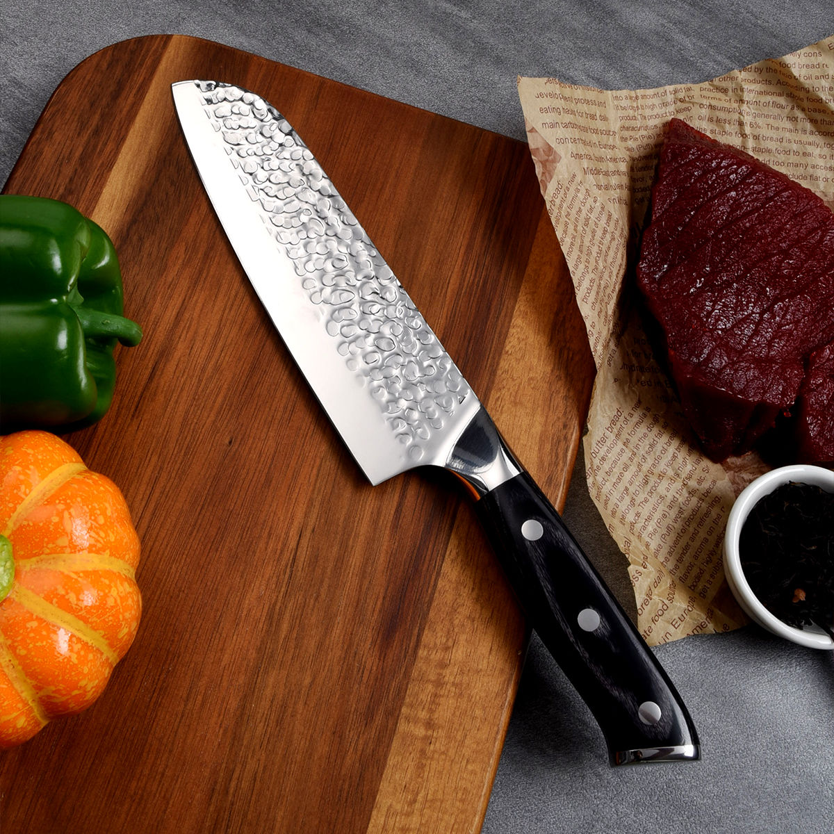 Stainless Steel Wooden Handle Santoku Knife 7 Inch