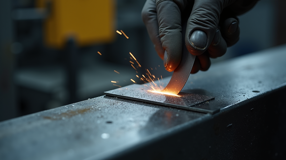 Close-up view of a steel blade being shaped in a factory