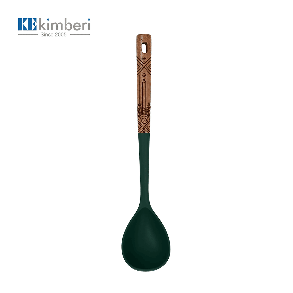 Silicone Soup Spoon with Wooden Handle Green Kitchen Utensil
