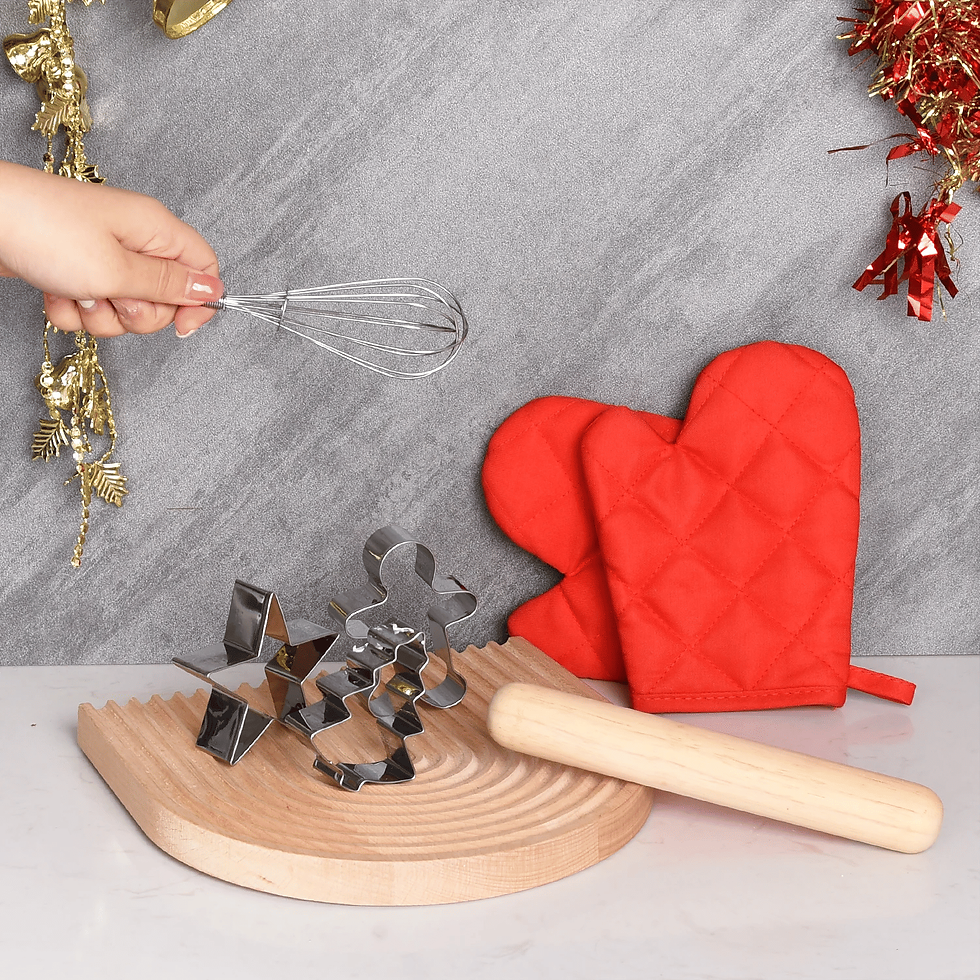 7-Piece Kids Christmas Baking Set with Wooden Tools