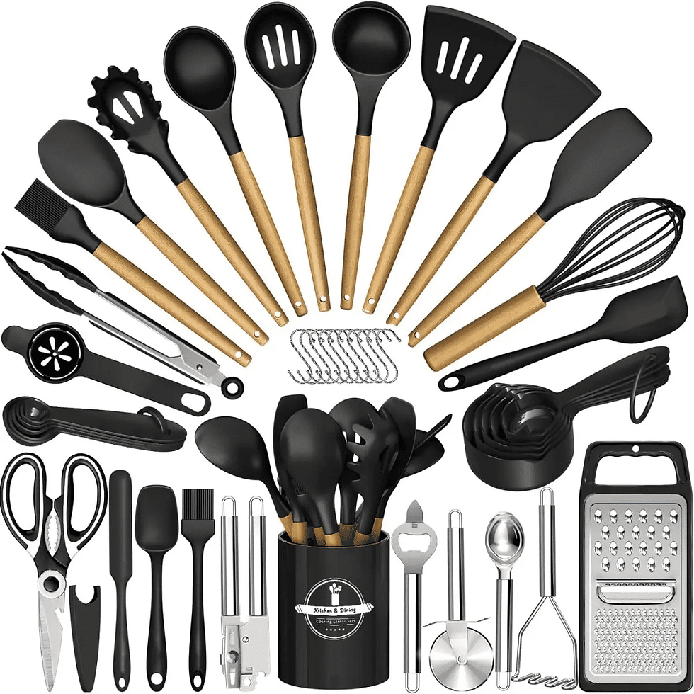 44-Piece Silicone Kitchen Utensil Set with Wooden Handles