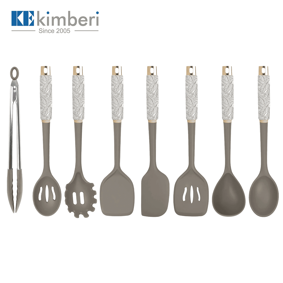 Silicone Kitchen Utensils Set with Ceramic Handles 8-Piece Grey