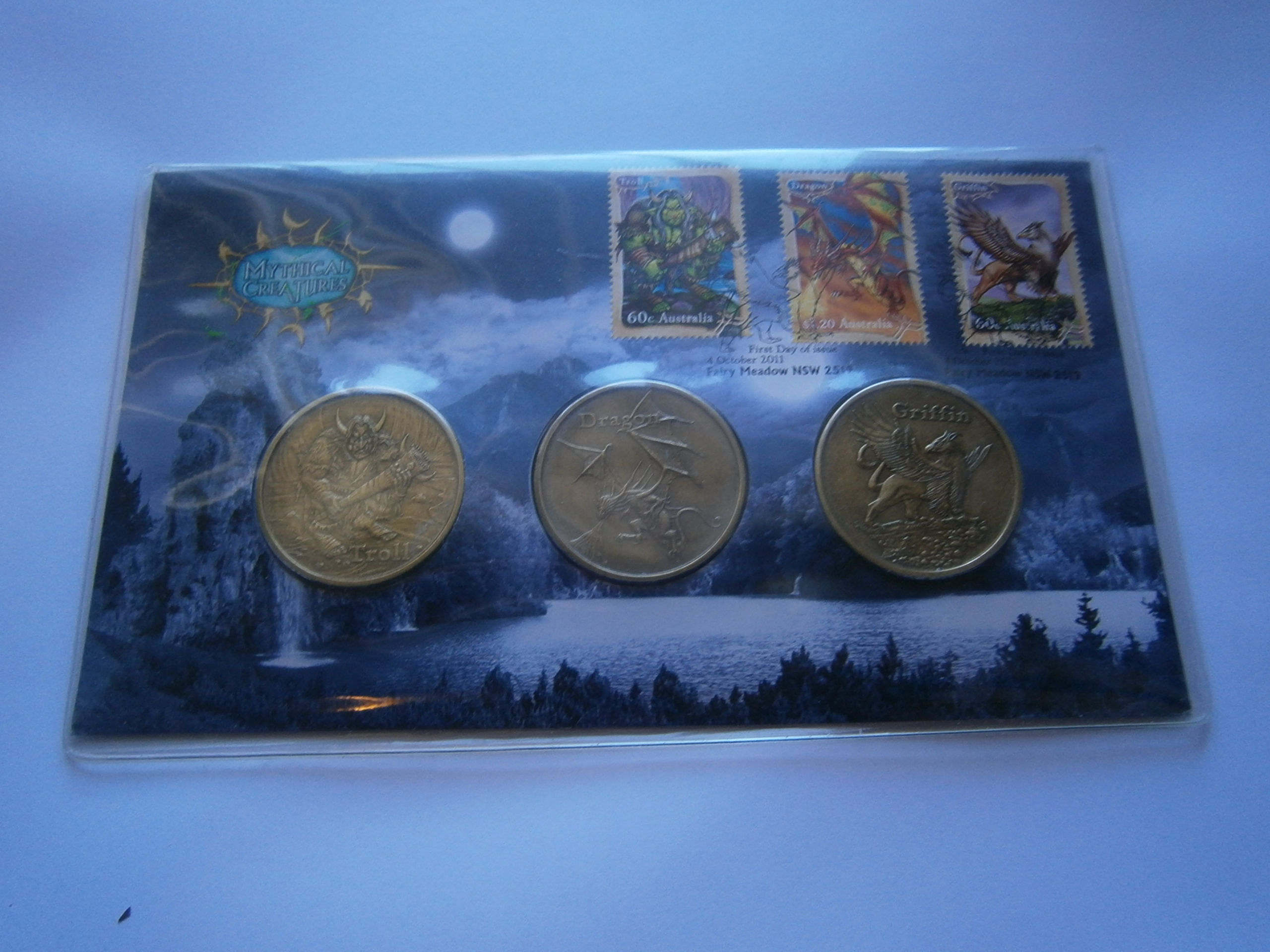 2011 Mythical Creatures Medallion & Stamp Cover Set PNC (Troll, Dragon, Griffin)