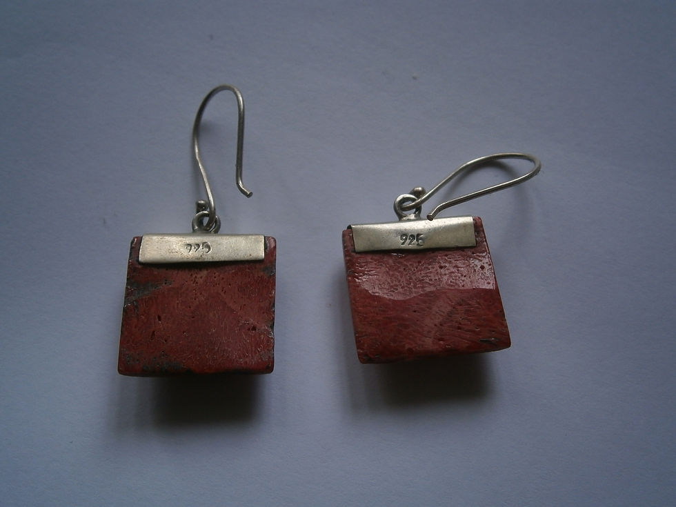 Thumbnail: Vintage 925 Sterling Silver Artisan Red Ornate Dangle Earrings