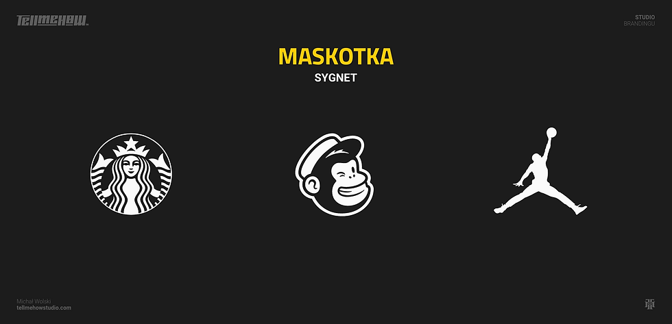Rodzaje logo, kategoria—sygnet, Przykłady wykorzystania maskotki. Logo Starbucks, logo Mailchimp, logo Jordan