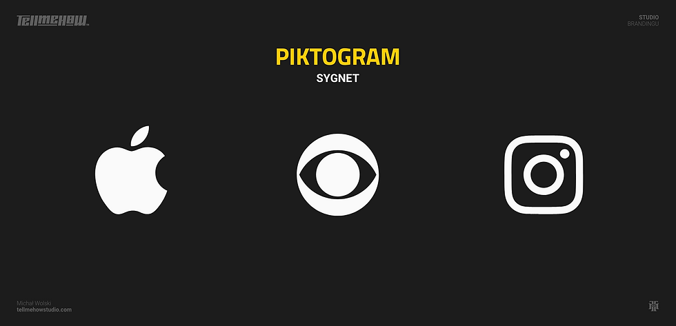 Rodzaje logo, kategoria—sygnet, Przykłady wykorzystania piktogramów. Logo Apple, logo CBS, logo Instagram