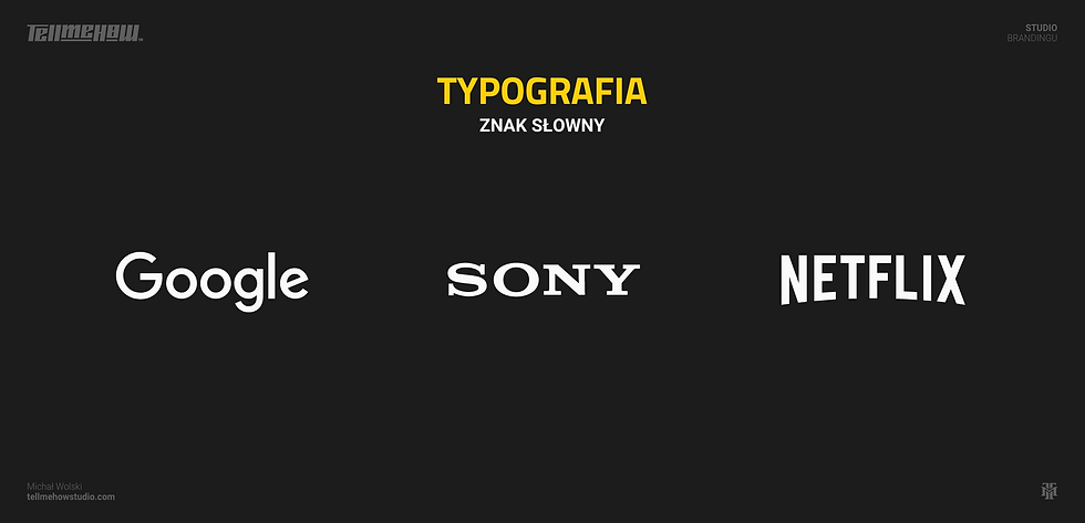 Rodzaje logo, kategoria—znak słowny, Przykłady logo typograficznych. Logo Google, logo Sony, logo Netflix