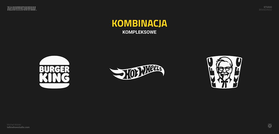 Rodzaje logo, kategoria—kompleksowe, Przykłady logo kombinacyjnych. Logo Burger King, logo Hot Wheels, logo KFC