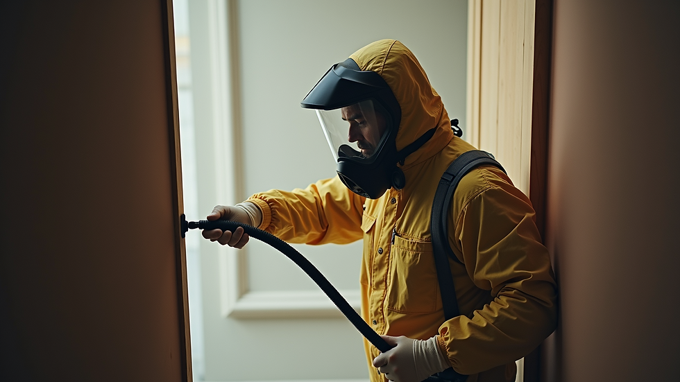 High angle view of a pest control professional at work