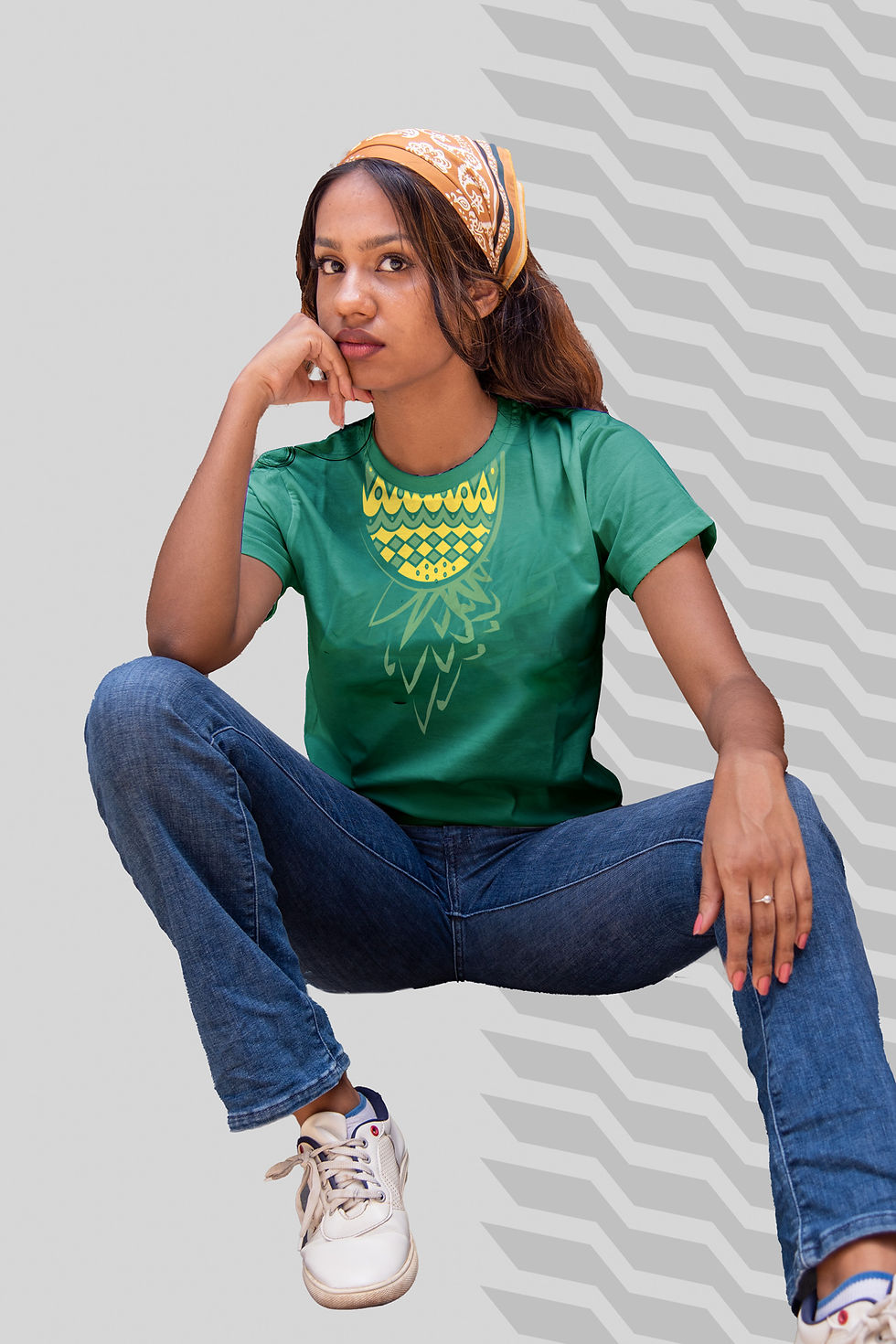 Girl sporting a green t-shirt with a screen print of a pineapple