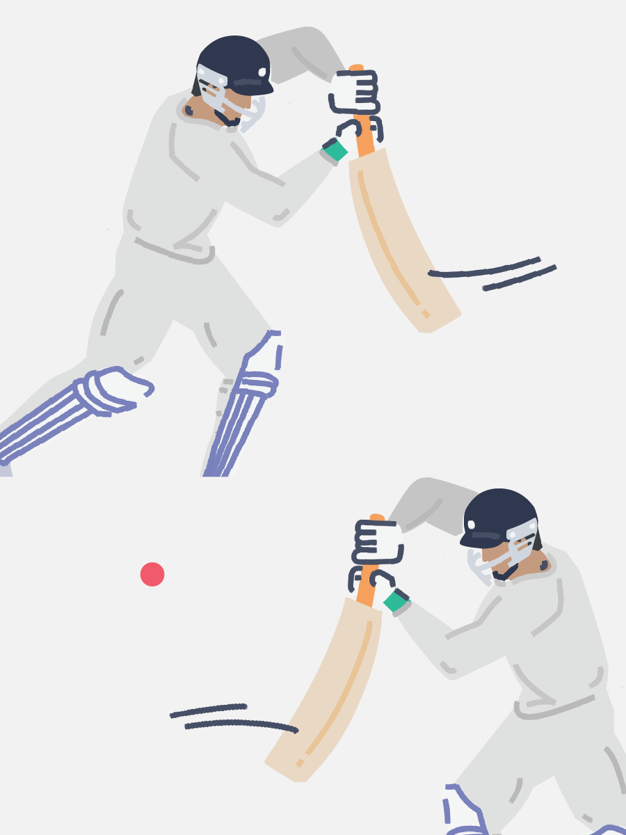 Illustration of a cricket batter hitting a ball