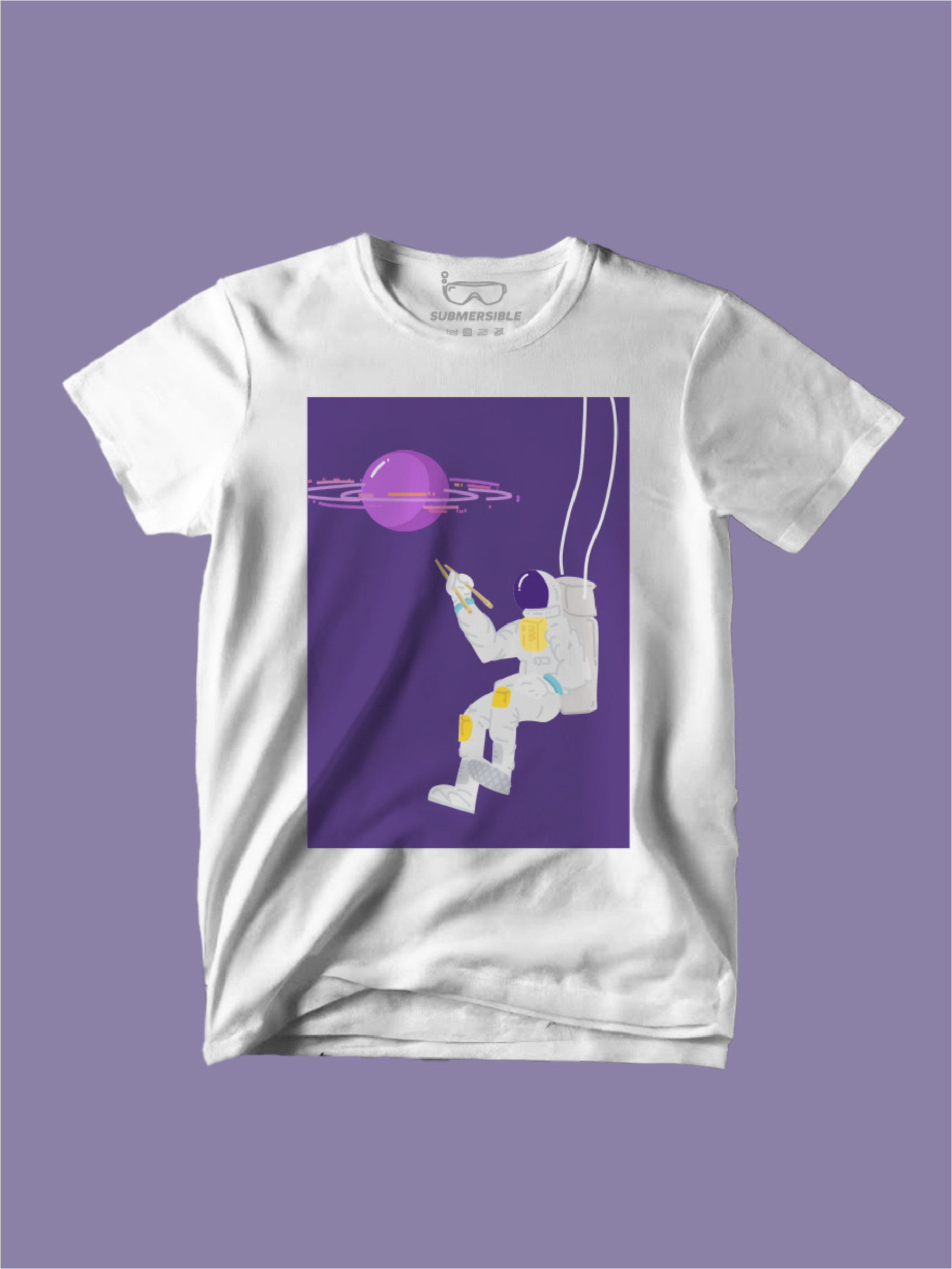 Image showing our Space Dumpling artwork print on a white t-shirt