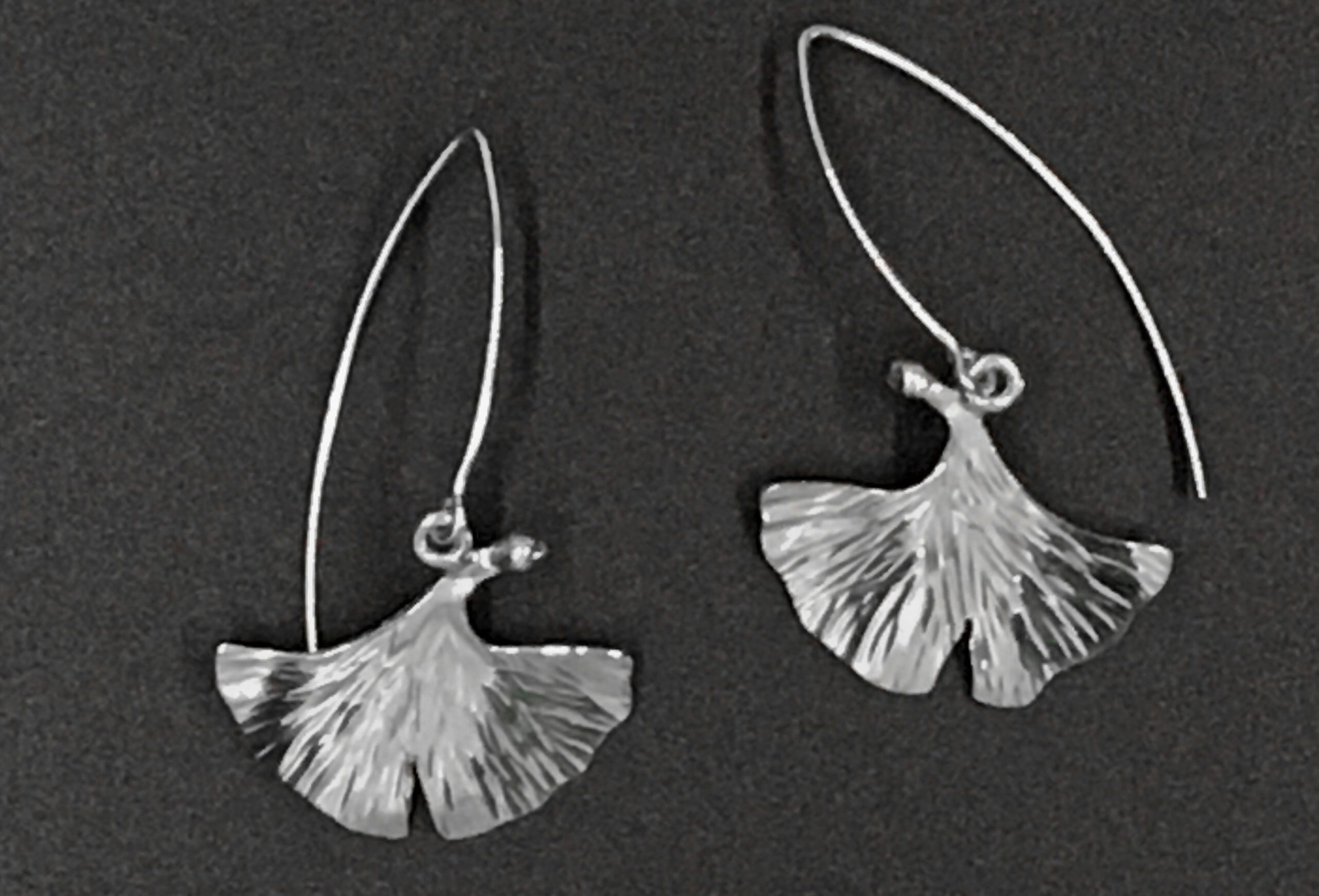 EARRINGS, STERLING SILVER, GINKO LEAF