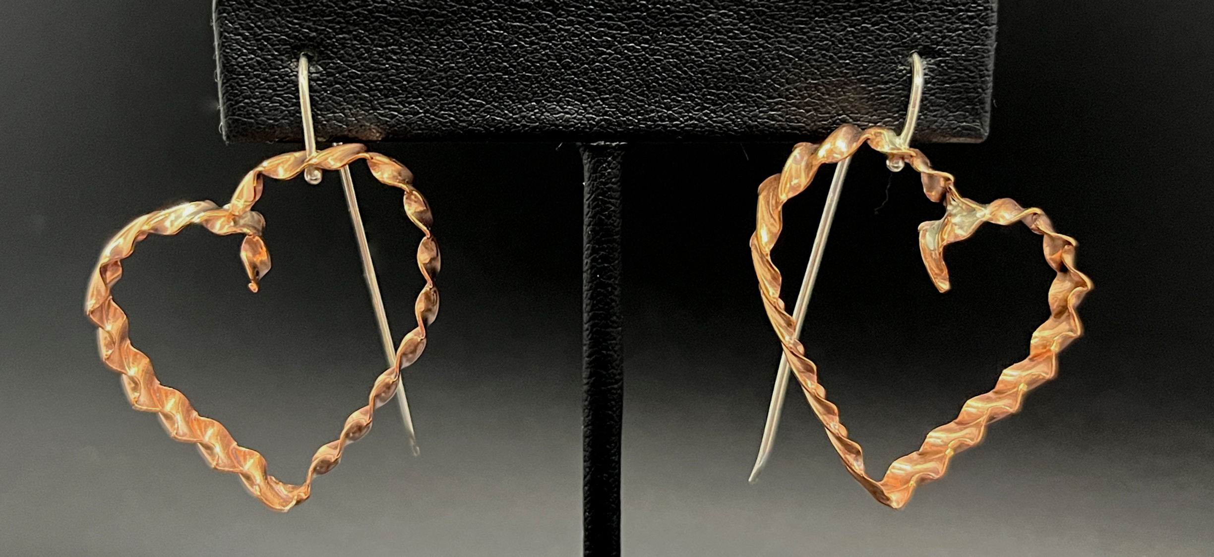EARRINGS, COPPER HEARTS, STERLING SILVER EARWIRES