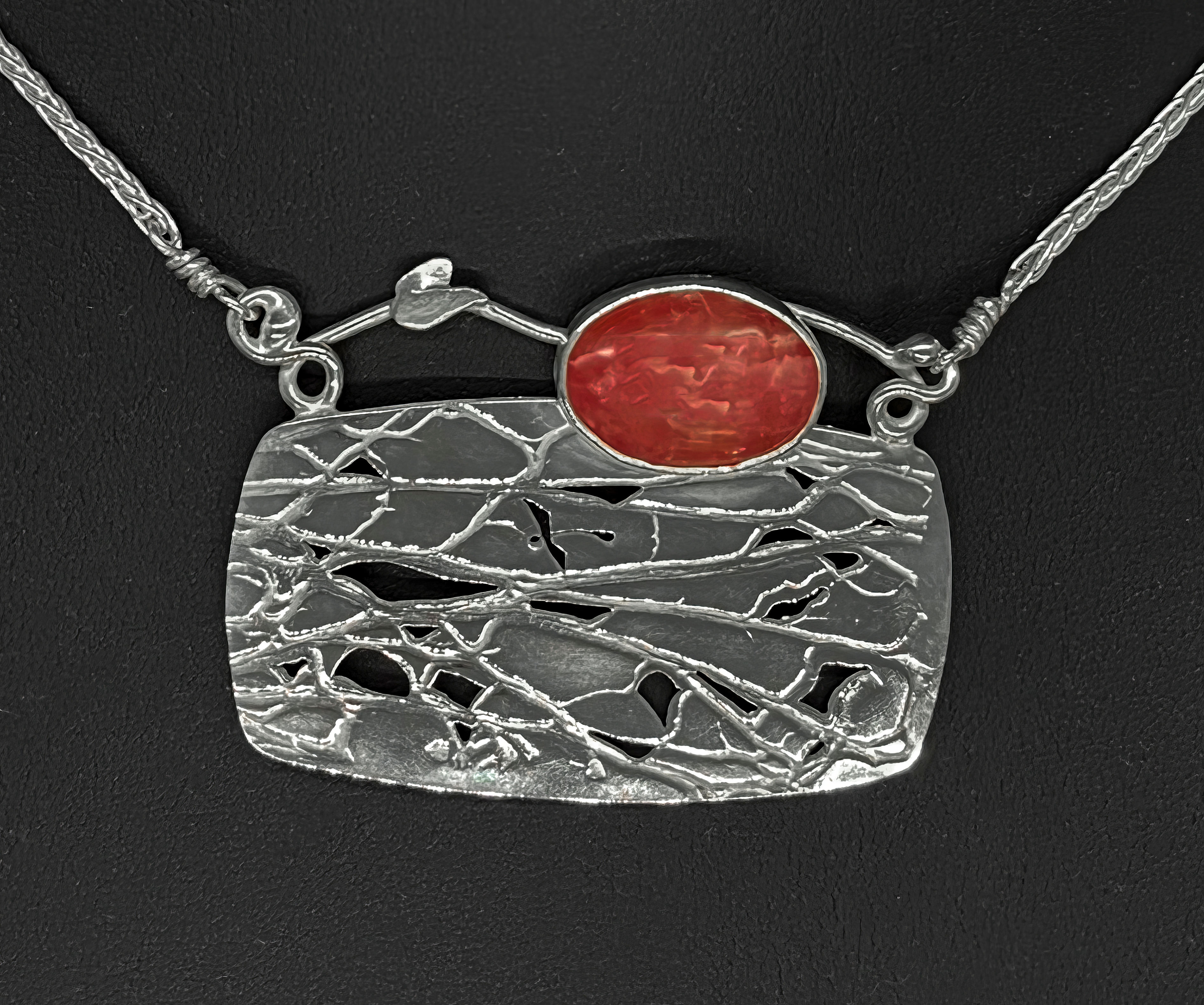 NECKLACE, STERLING SILVER, PIERCED DESIGN, RHODOCHROSITE