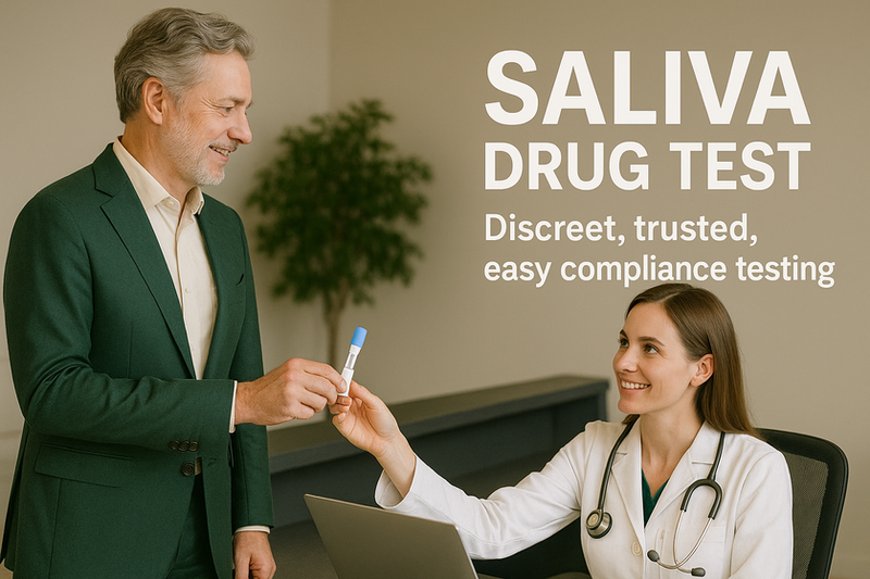 doctor giving a patient a saliva drug test kit